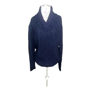 GAP Women’s Cabled Shawl Collar Button Sweater in Speckled Navy Size L